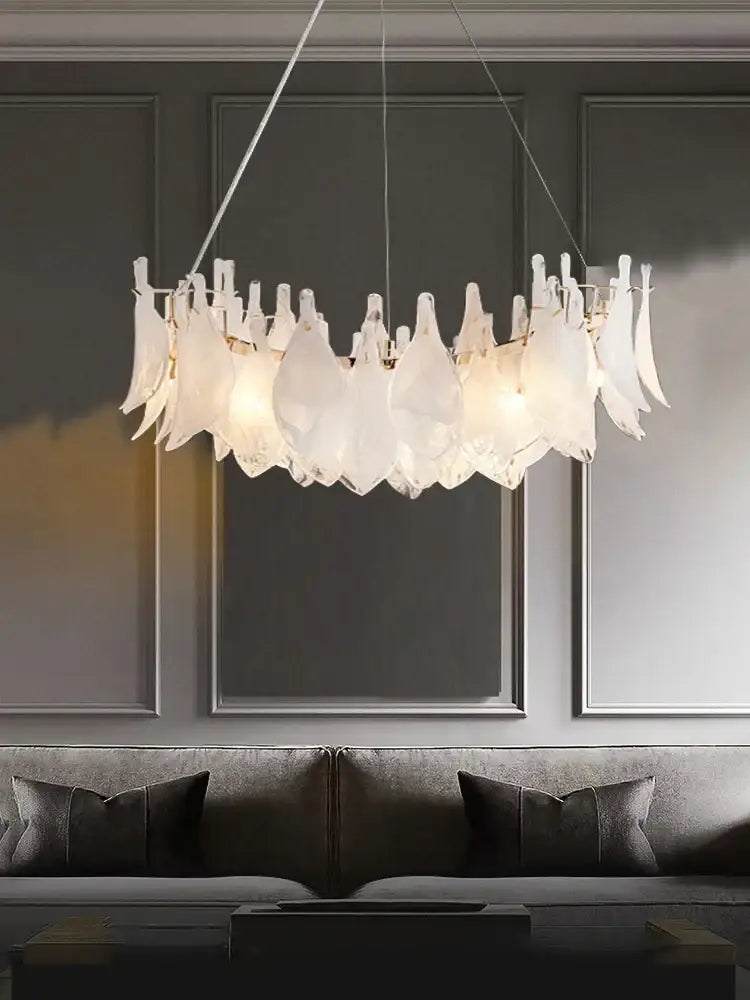 White Feather Glass Chandelier