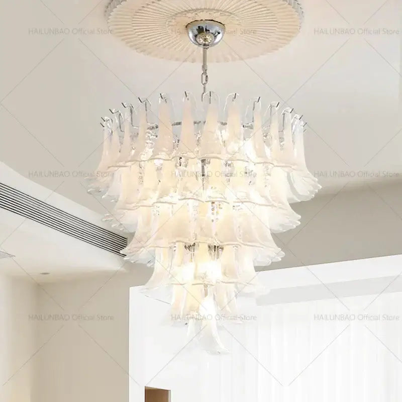 White Glass Petal Chandelier