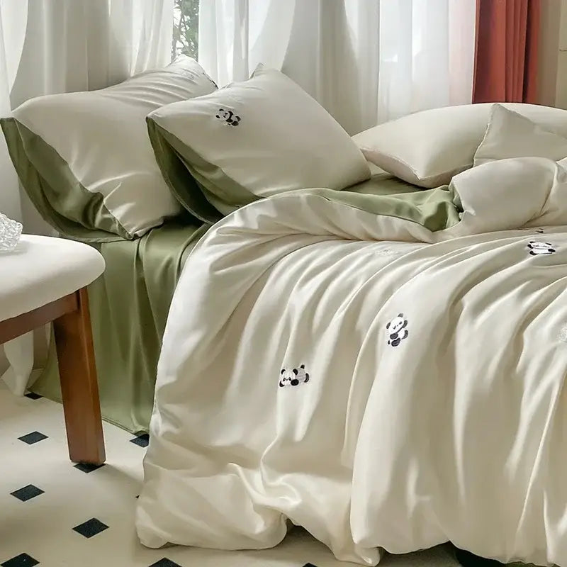 Cream Satin Ice Silk Bedding