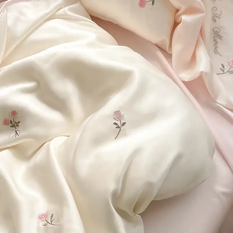 Cream Satin Ice Silk Bedding