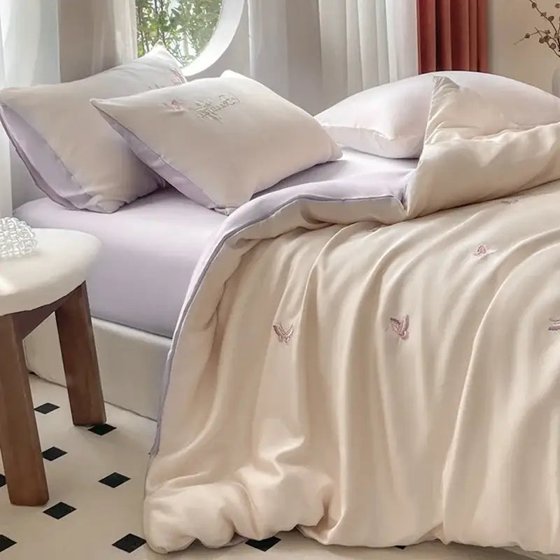 Cream Satin Ice Silk Bedding