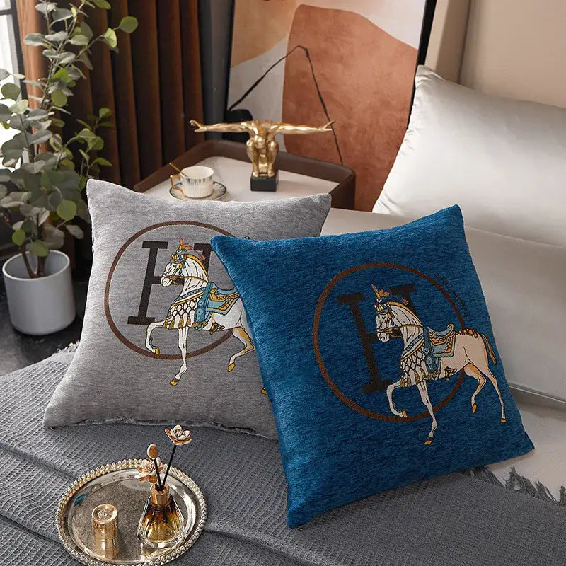 Embroidered Horse Cotton Pillow