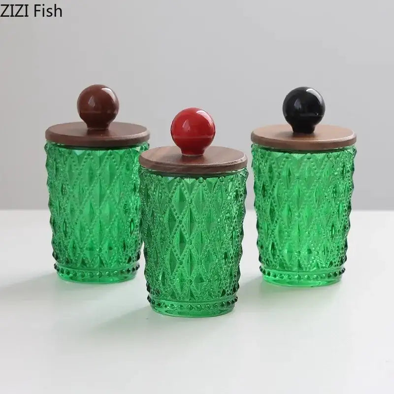 Green Diamond Glass Jar