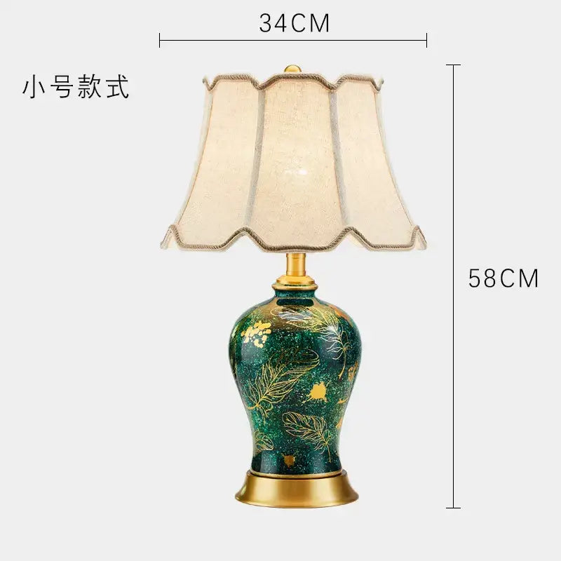 Green Ceramic Table Lamp with Gold Leaf Accents