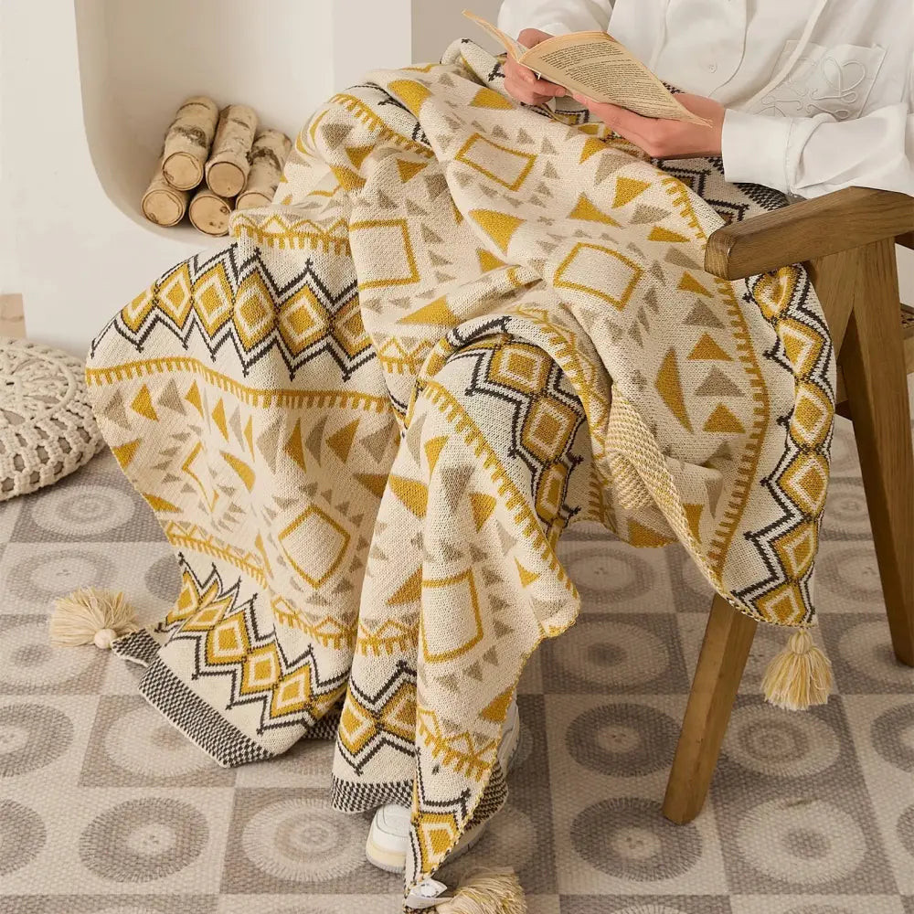 Cream Mustard Knit Throw