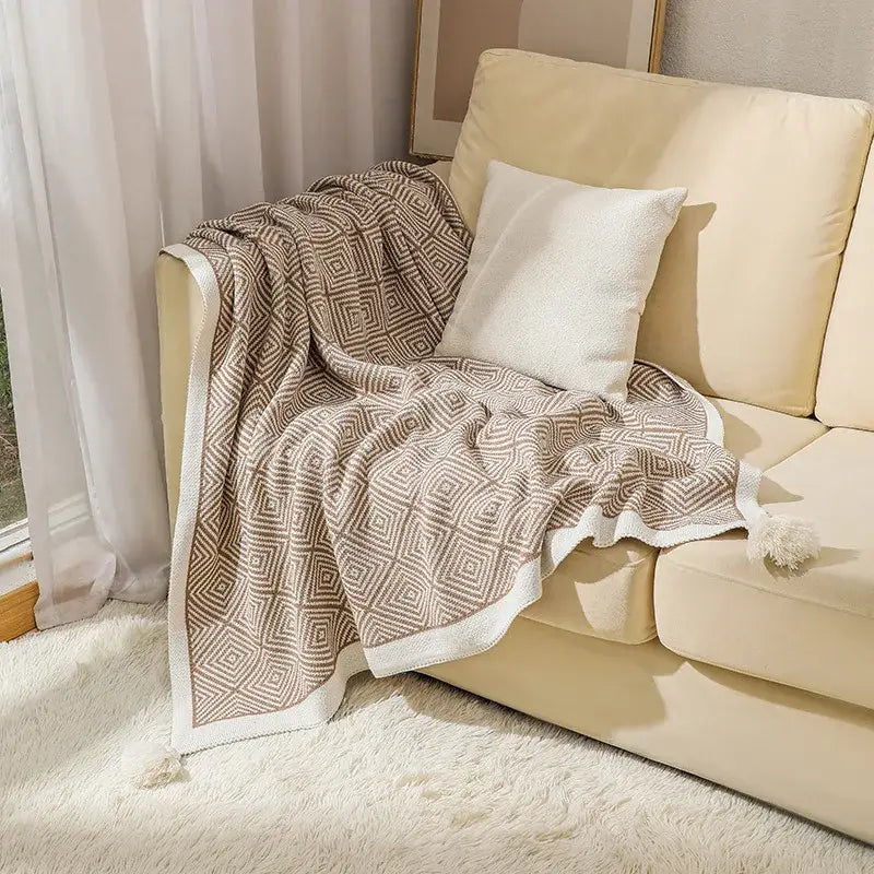 Knitted Geometric Sofa Blanket