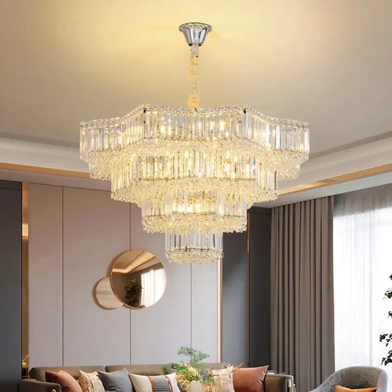 Chrome Crystal Chandelier with Multi-Tier Design
