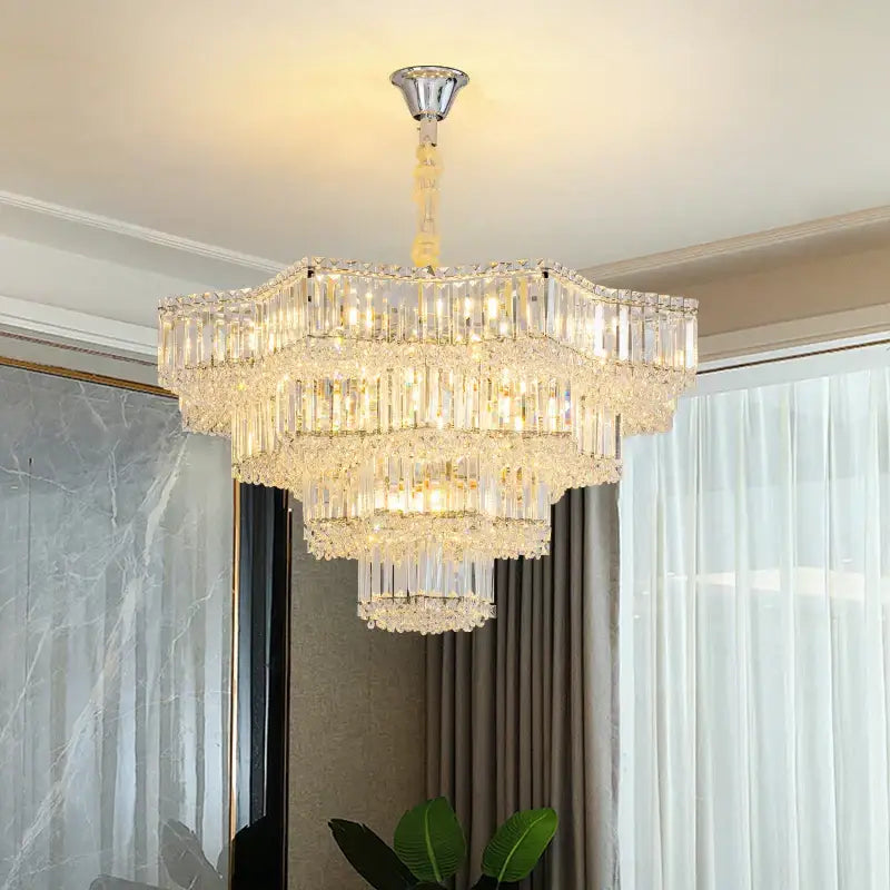 Chrome Crystal Chandelier with Multi-Tier Design
