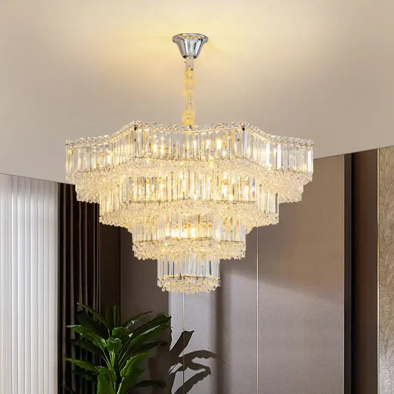 Chrome Crystal Chandelier with Multi-Tier Design