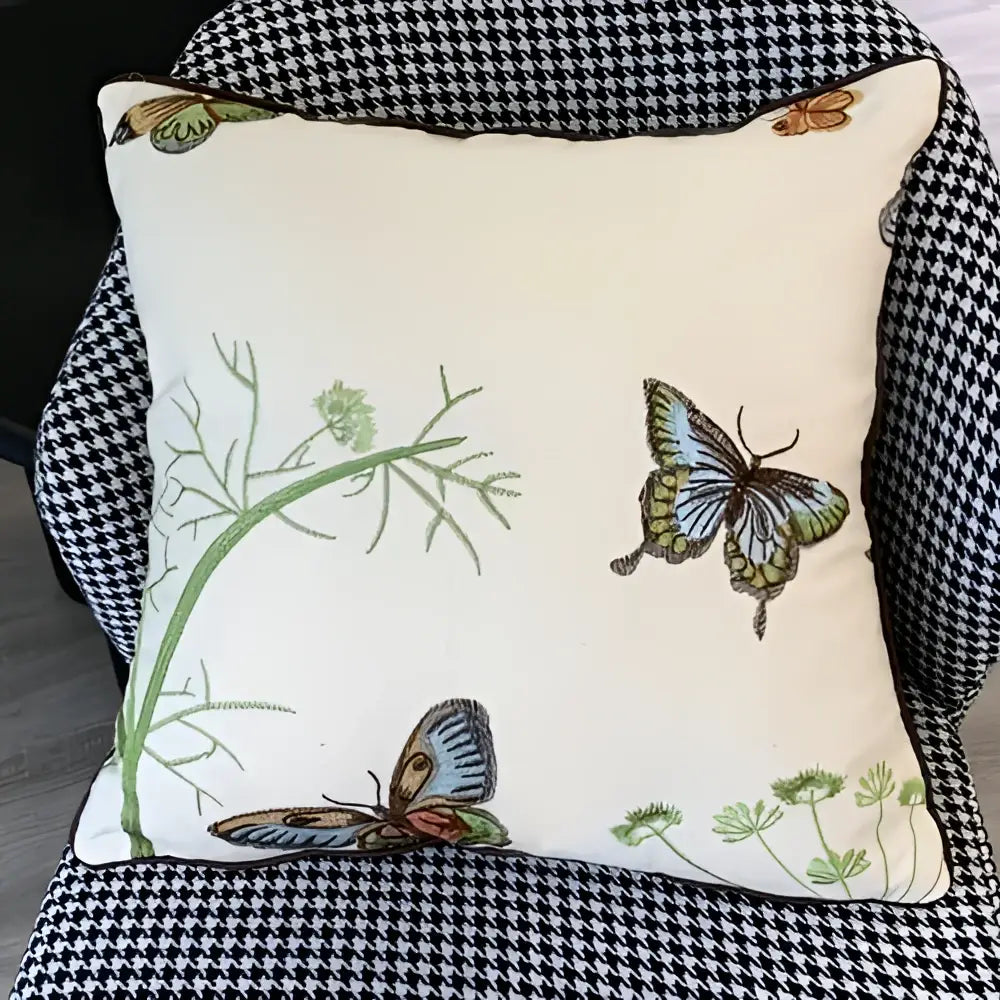 Embroidered Butterfly Cushion Cover
