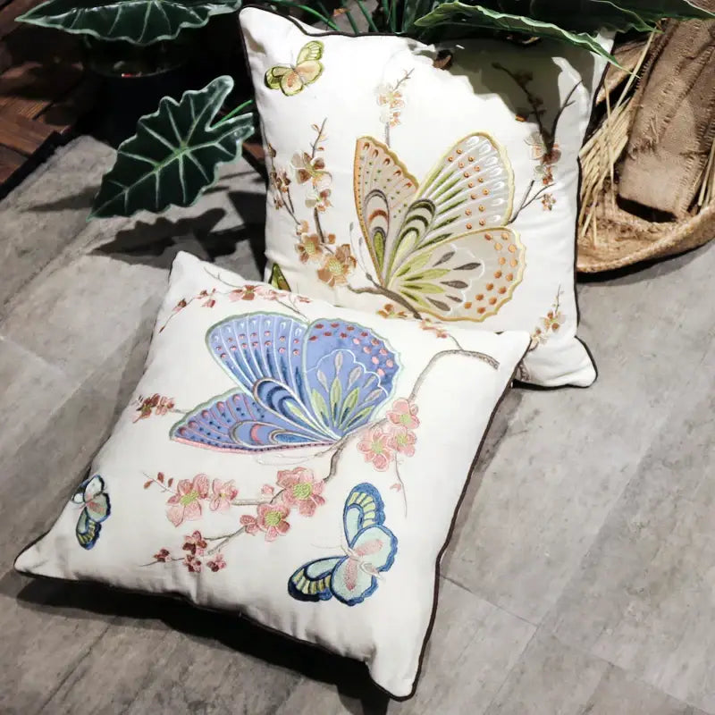 Embroidered Butterfly Cushion Cover
