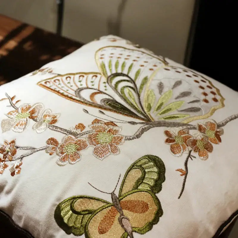 Embroidered Butterfly Cushion Cover