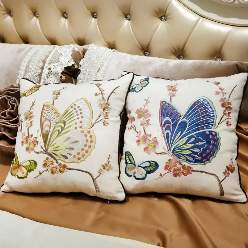 Embroidered Butterfly Cushion Cover