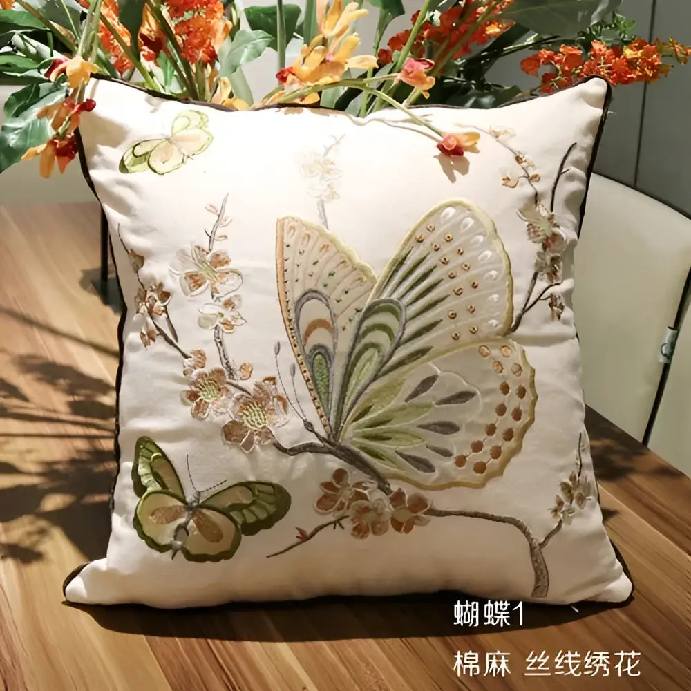 Embroidered Butterfly Cushion Cover