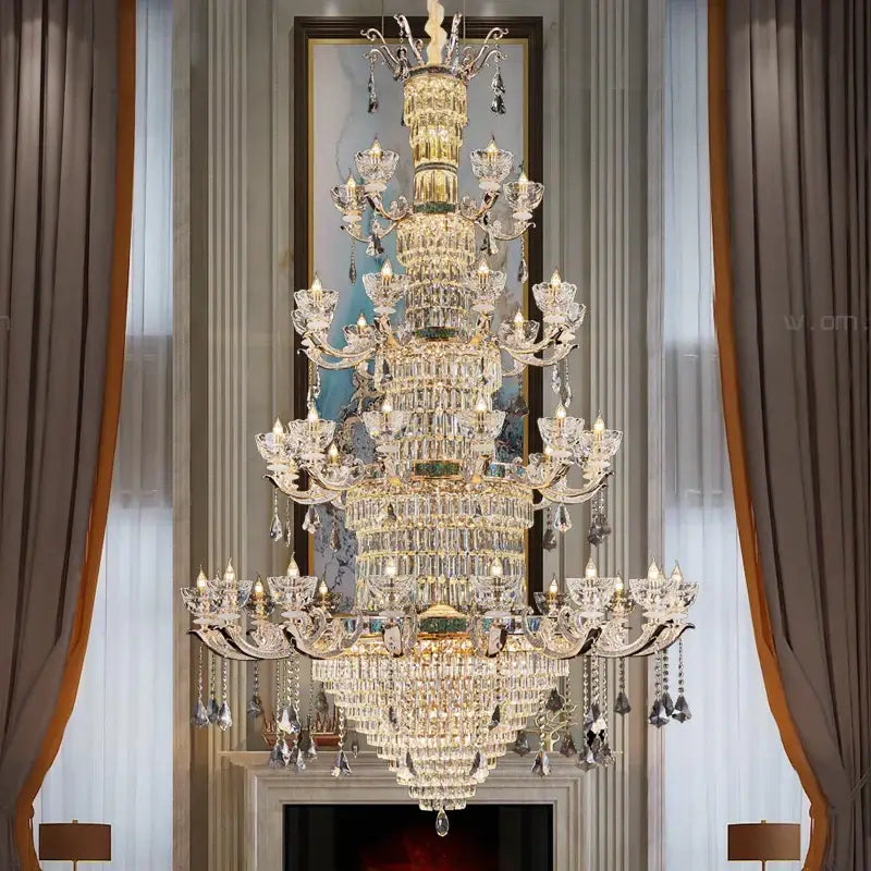 Gold Crystal European 42-Head Staircase Chandelier