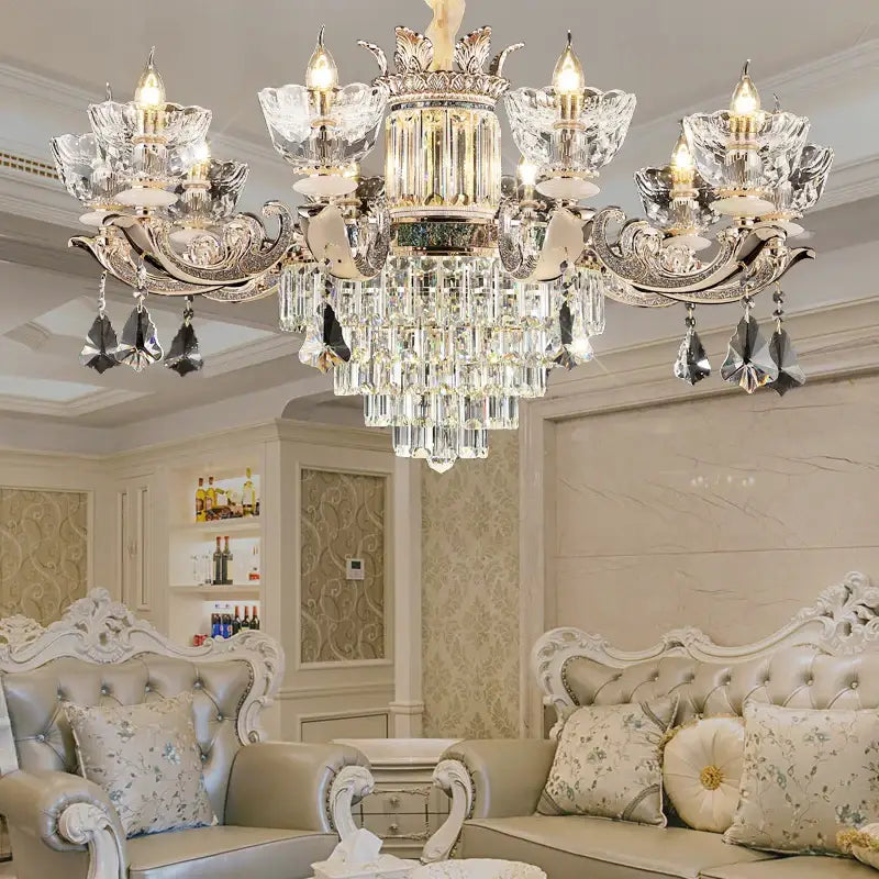 Gold Crystal European 42-Head Staircase Chandelier