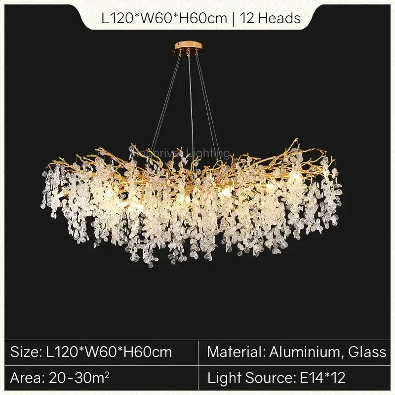Gold Tree Branch Chandelier 120cm Long