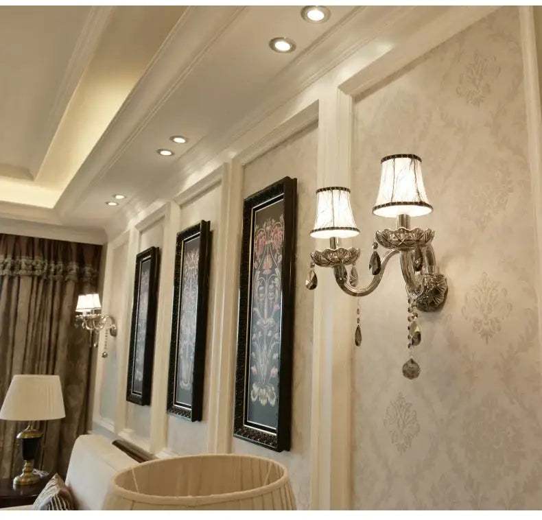Silver Crystal Wall Lamp Smoke Grey Double Head