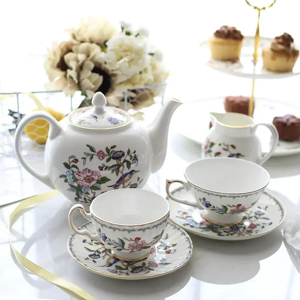 Floral Porcelain Tea Set with 1100ml Teapot