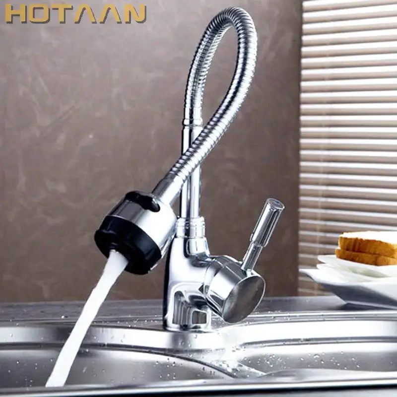 Chrome Brass Kitchen Faucet with Flexible Spray Head