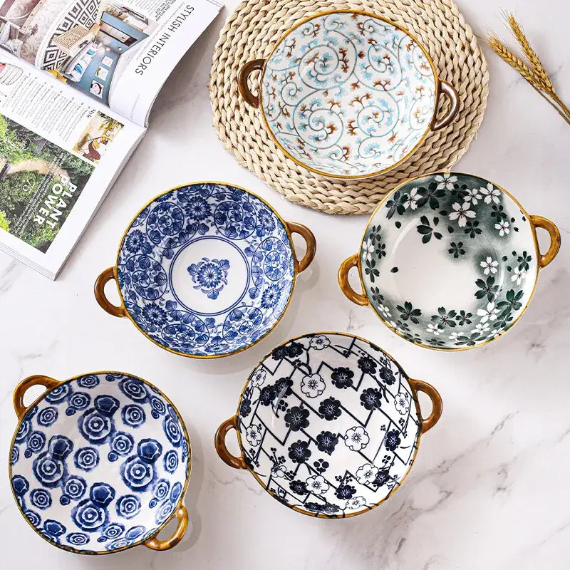 Blue Floral Ramen Bowl