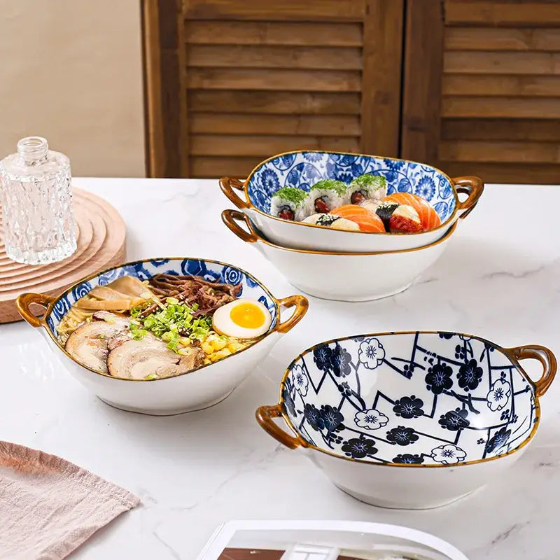 Blue Floral Ramen Bowl