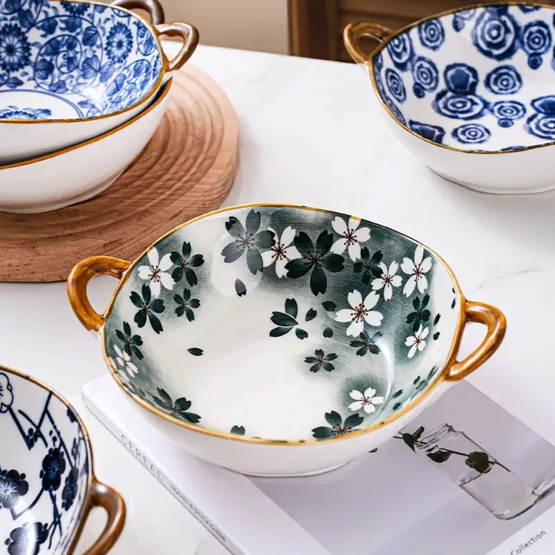 Blue Floral Ramen Bowl