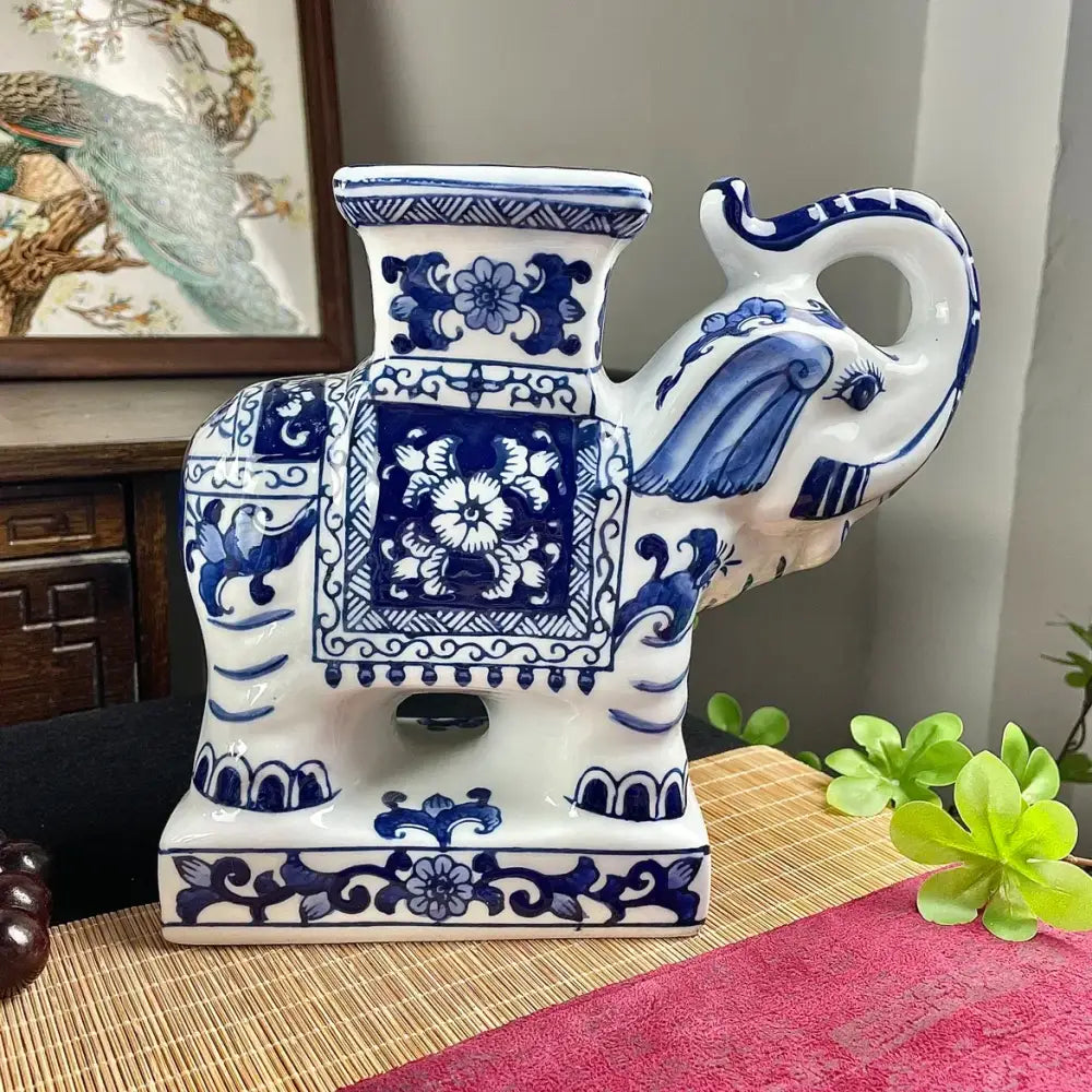 Blue Ceramic Elephant Statue
