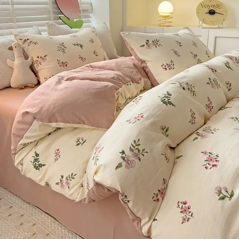 Peach Cream Cotton Quilt Set
