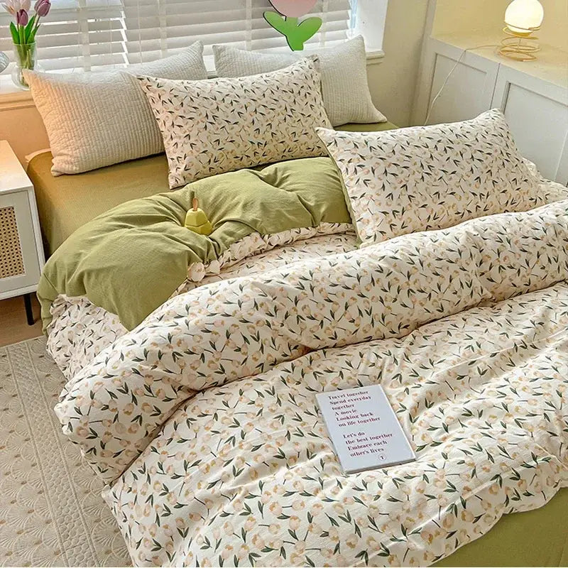 Peach Cream Cotton Quilt Set