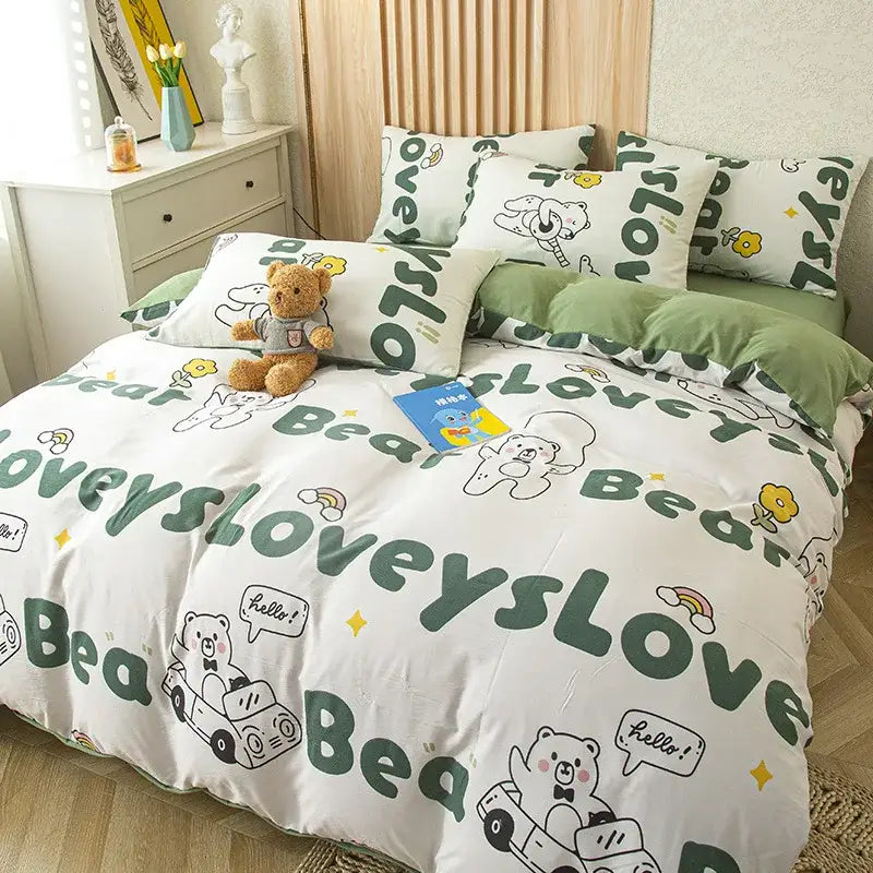 Cream Cotton Cat Bear Bedding