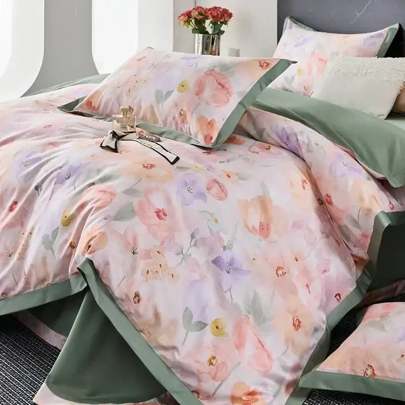 Red Cream Satin Trim Bedding
