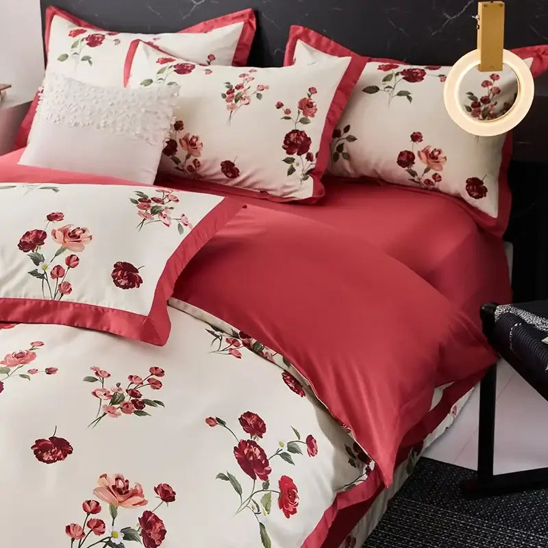 Red Cream Satin Trim Bedding