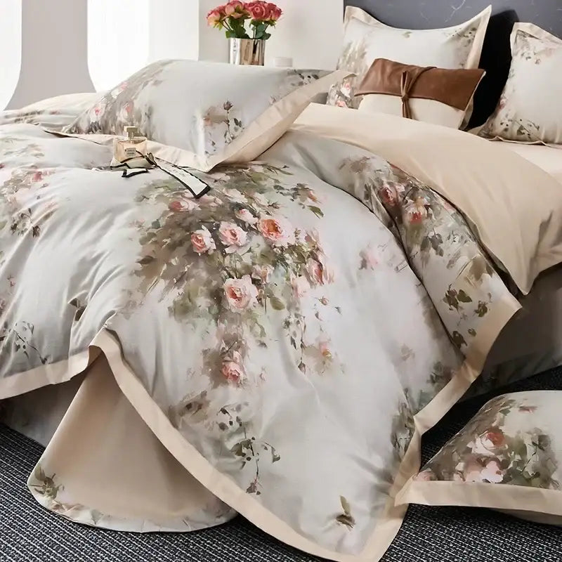 Red Cream Satin Trim Bedding