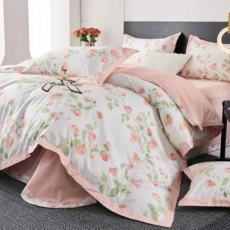 Red Cream Satin Trim Bedding