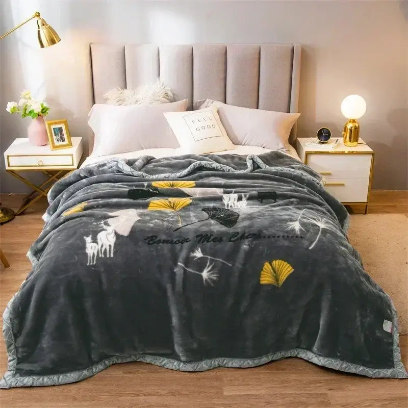 Gray Yellow Flocked Blanket