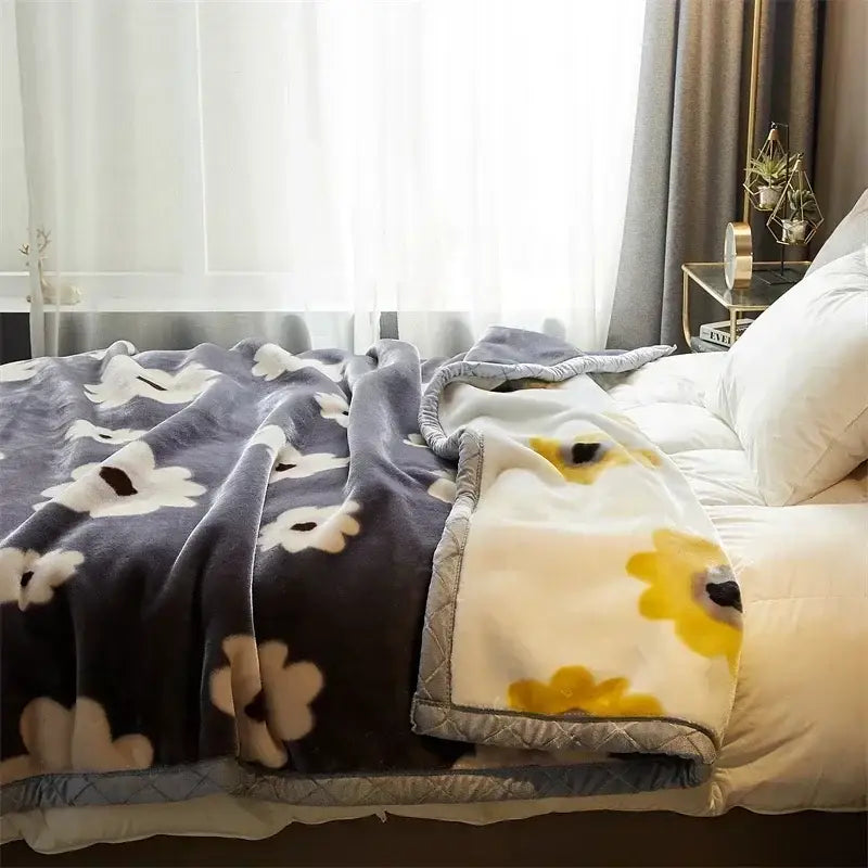 Gray Yellow Flocked Blanket