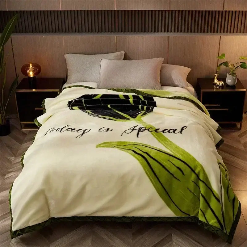 Gray Yellow Flocked Blanket
