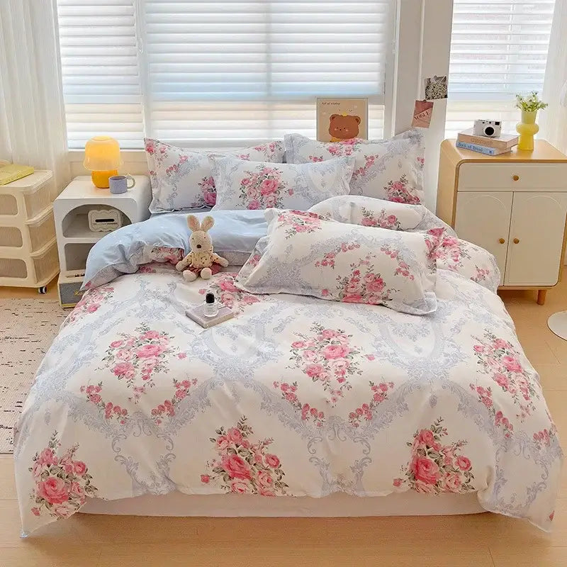 Rose Cotton Bedding Set with Breathable Fabric