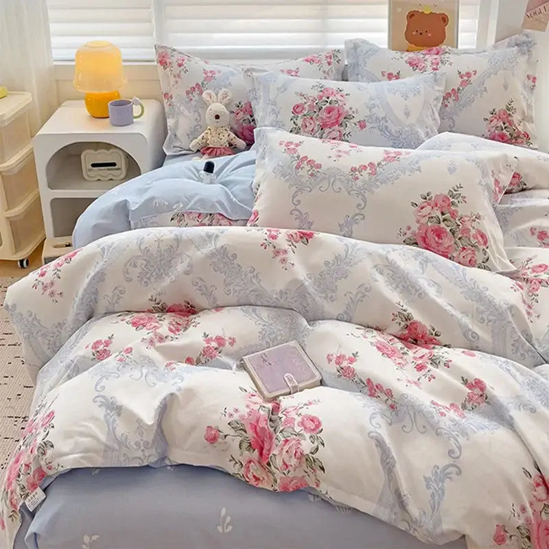 Rose Cotton Bedding Set with Breathable Fabric