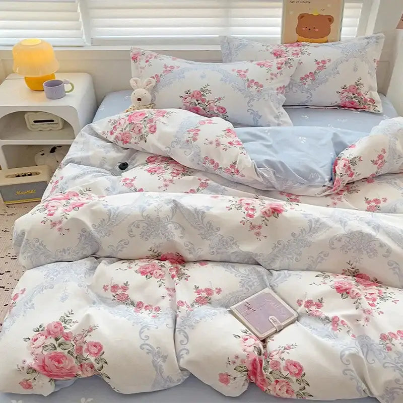 Rose Cotton Bedding Set with Breathable Fabric