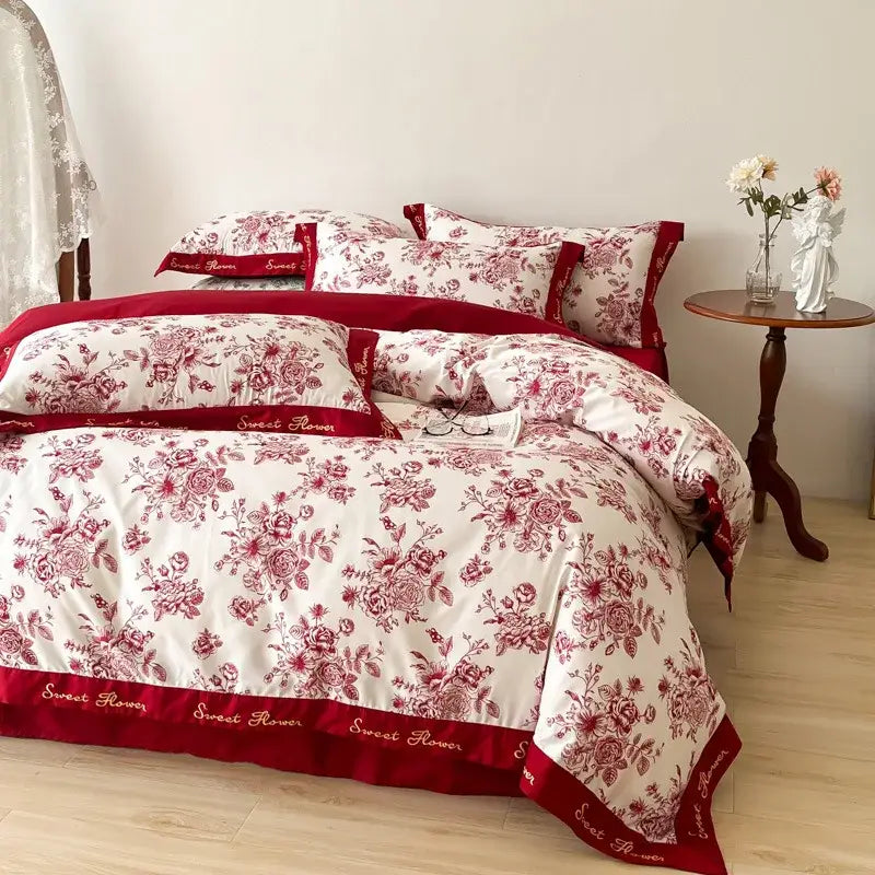 Red White Cotton Bedding Set