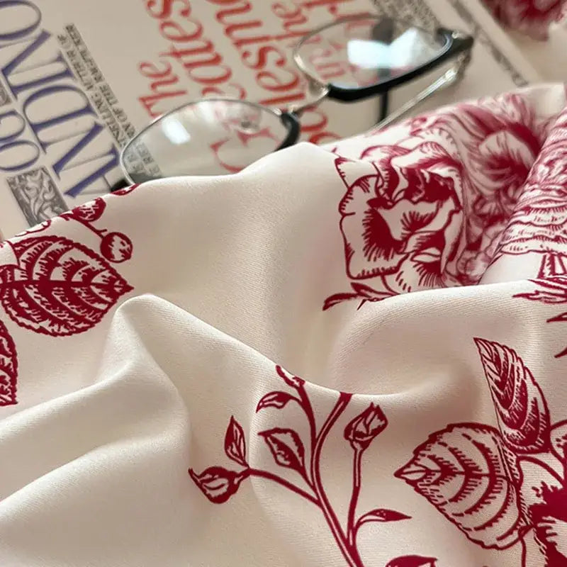 Red White Cotton Bedding Set