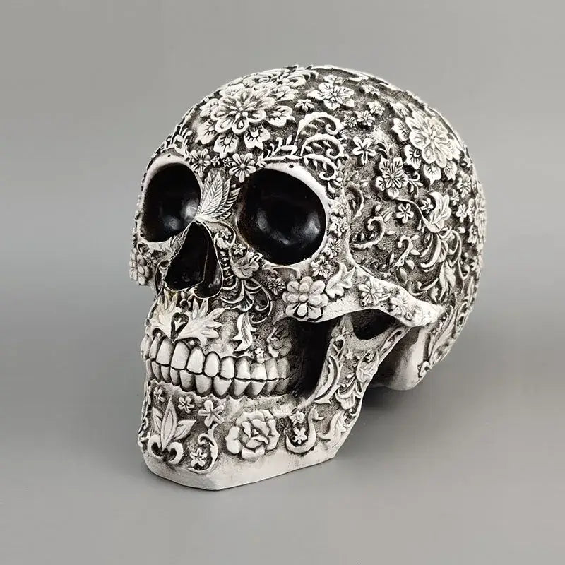 Silver Carved Skull Figurine