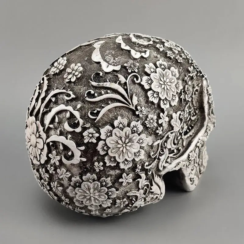 Silver Carved Skull Figurine