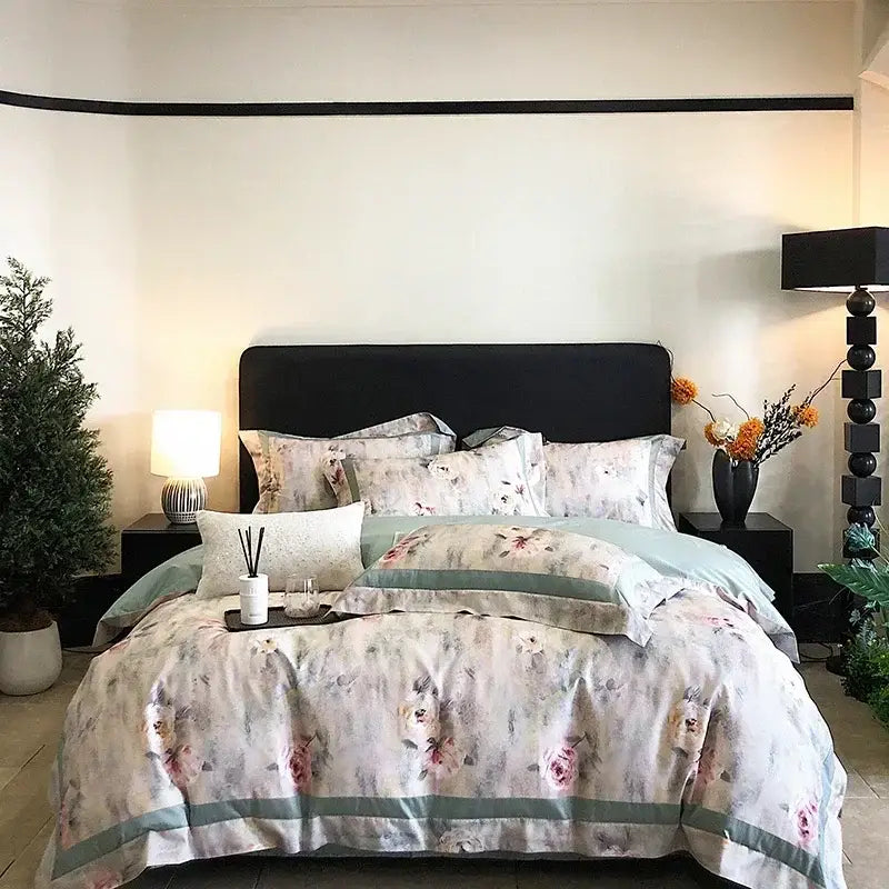 Blue Egyptian Cotton Bedding Set Queen Size