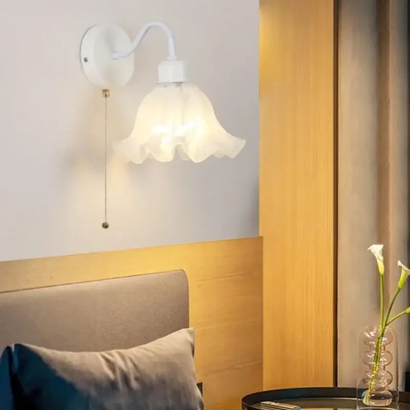 White Glass Pull Chain Sconce