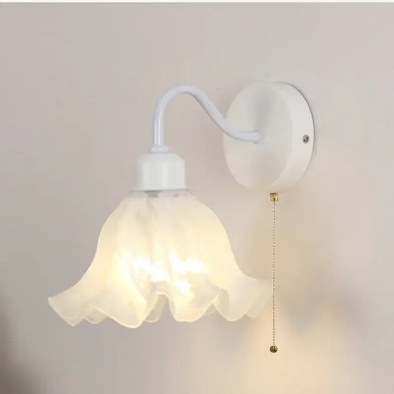 White Glass Pull Chain Sconce