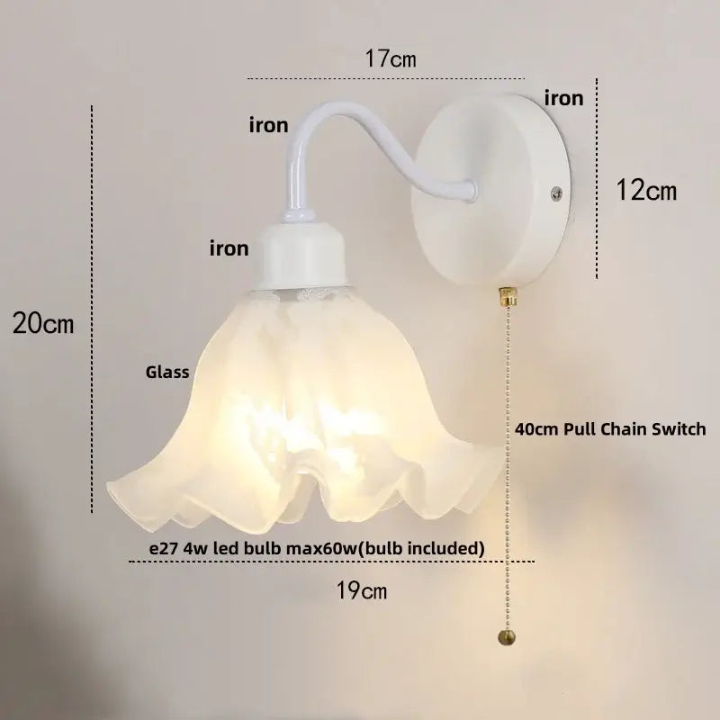 White Glass Pull Chain Sconce