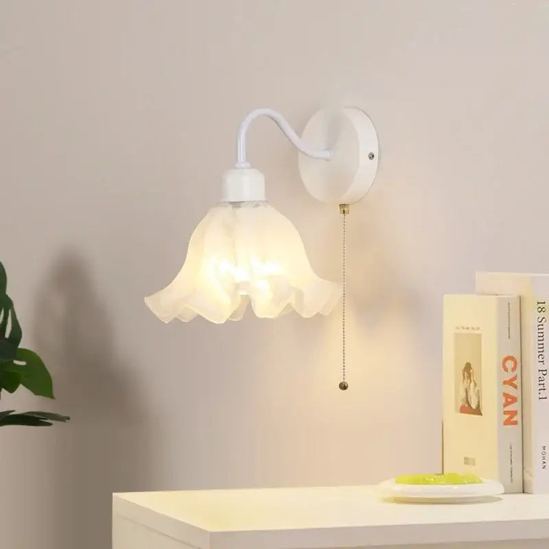 White Glass Pull Chain Sconce